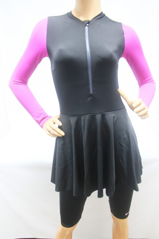 LADIES FRILL SWIM SUIT LONG SKIRT NERO