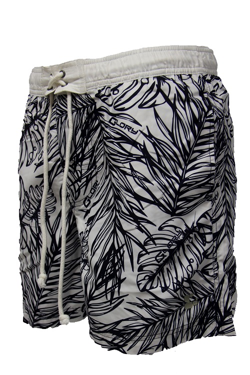 MEN’S BEACH SHORT BLACK LEAF PRINTED