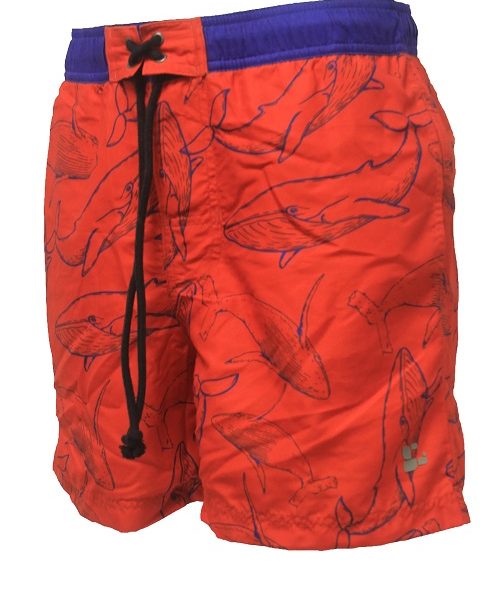 MEN’S BEACH SHORT ORANGE WHALE PRINTED