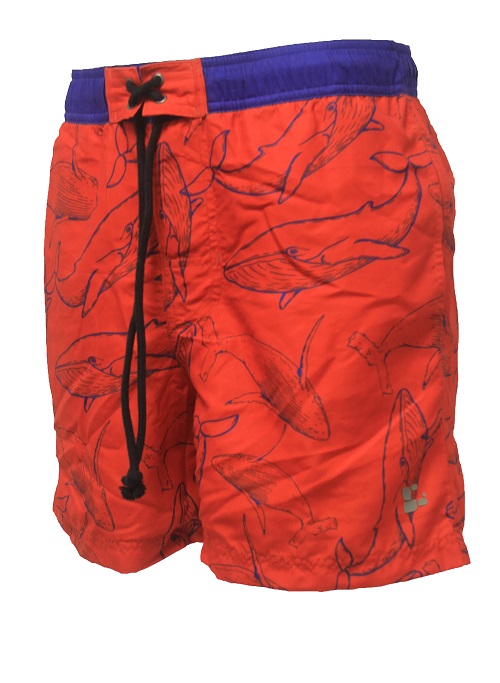 MEN’S BEACH SHORT ORANGE WHALE PRINTED